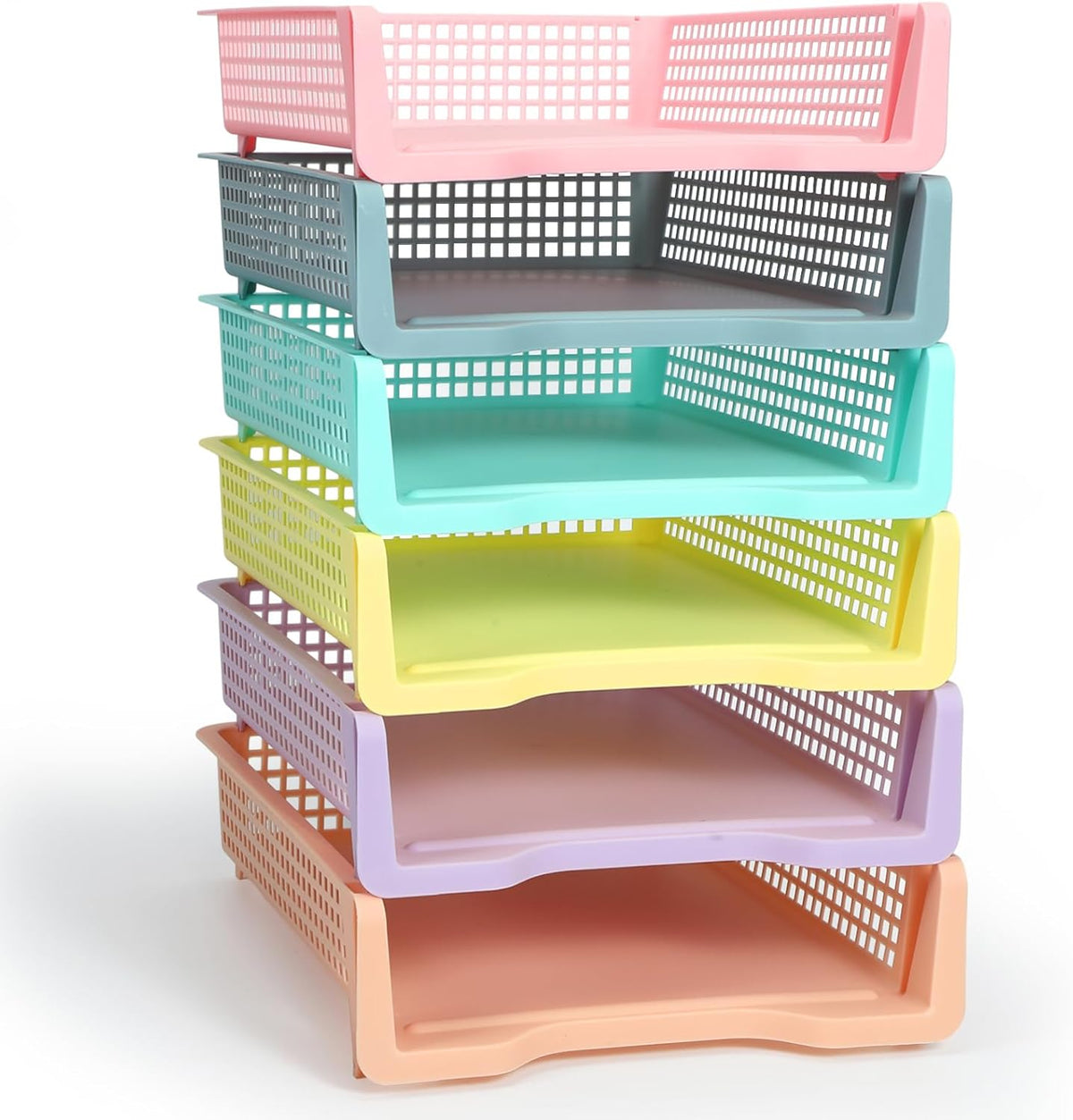 Tenceur 6 Pcs Turn in Trays Classroom, Pastel Paper Tray for Classroom Organization and Storage Stackable Plastic Book Baskets Teacher Organizers for Library Drawers Office Desk