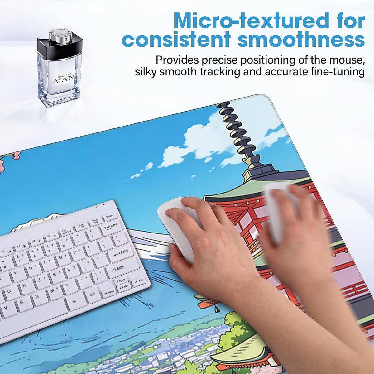 31.5" x 15.7" Waterproof Fabric Desk Pad, Rubber Anti-Slip Base, Stitched Edges No Curling, Fits Laptop Keyboard and Mouse, Smooth Office Mat Large Mouse Pad for Work Game, Black