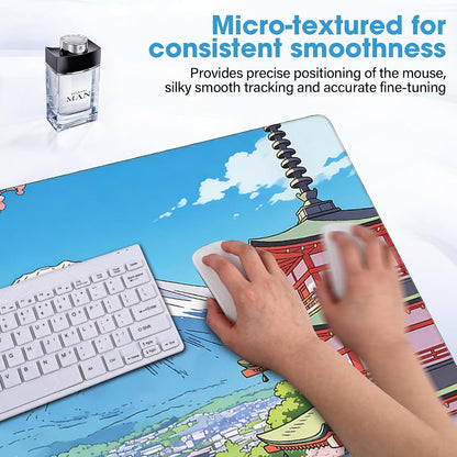 31.5" x 15.7" Waterproof Fabric Desk Pad, Rubber Anti-Slip Base, Stitched Edges No Curling, Fits Laptop Keyboard and Mouse, Smooth Office Mat Large Mouse Pad for Work Game, Black