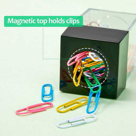 Outus 4 Pieces Magnetic Paper Clip Dispenser Holder Paperclip Dispenser for Desk, School, Office(Black)