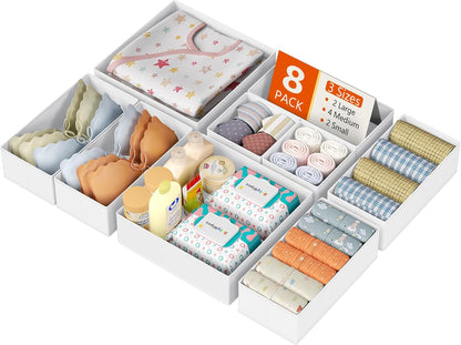Drawer Organizer Clothes, Dresser Organizer, Foldable Closet Organizers and Storage, Fabric Dresser Bins, Drawer Dividers for Nursery, Baby Clothes, Underwears, Sock (Beige)