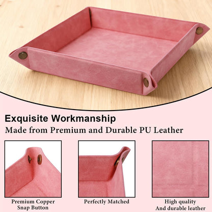 Valet Tray Desktop Storage Organizer – Premium PU Leather Catchall Bedside Vanity Tray Nightstand Caddy Holder for Remote Controller, Keys, Phone, Wallet, Coin, Jewelry,Brown