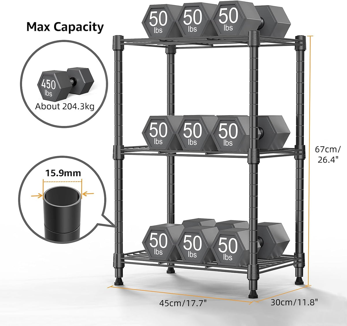 M MZG 450 lbs Steel Storage Shelving 3-Tier Utility Shelving Unit Steel Organizer Wire Rack for Home,Kitchen,Office (11.8" D x 17.7" W x 26.3" H) - Colors A