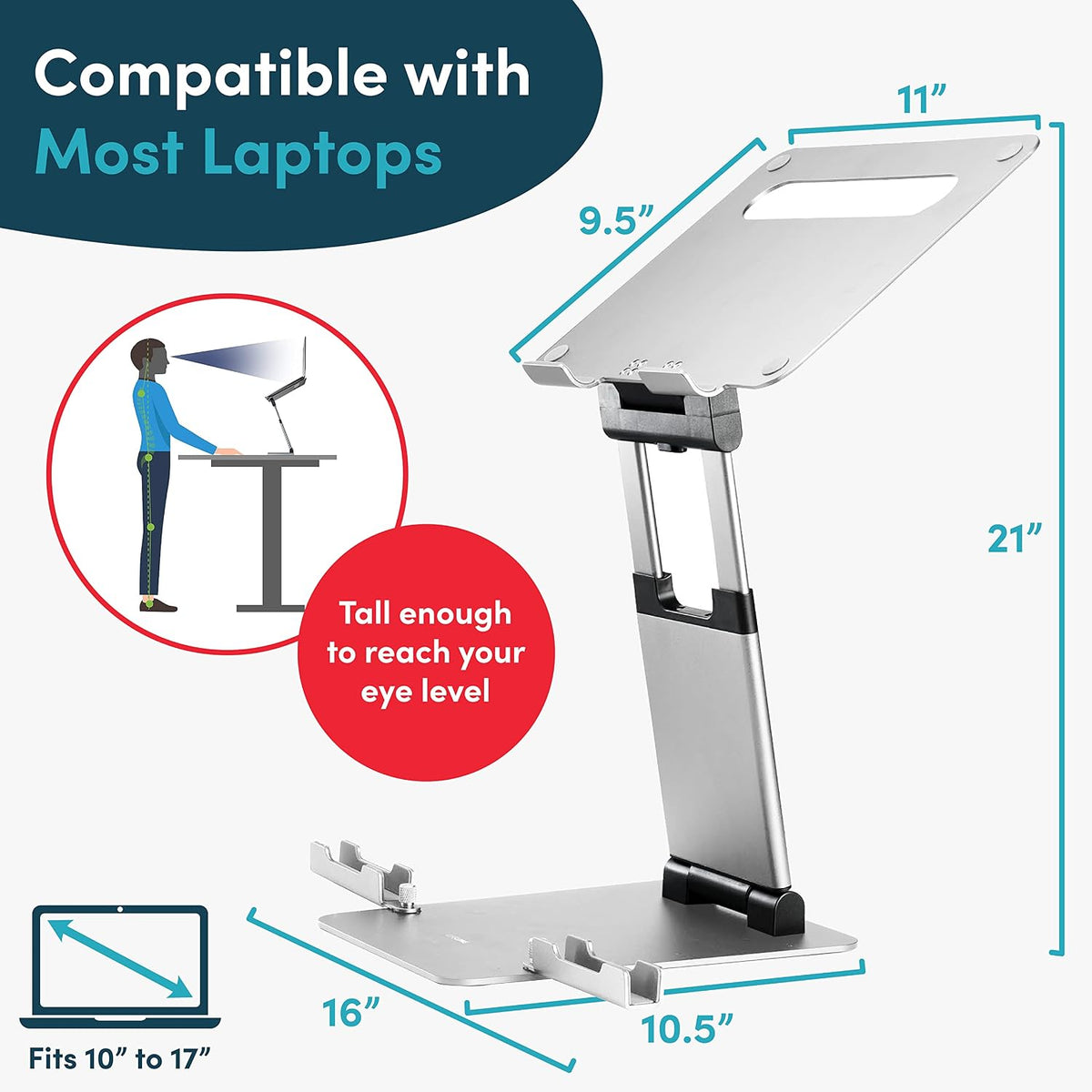 Lifelong Ergonomic Adjustable Laptop Stand for Desk, Extra Tall 20” Height Aluminum Laptop Riser, Portable Foldable Computer Stand, Fits 10-17” Laptops for Office Meetings, Teamwork & Desk Setup