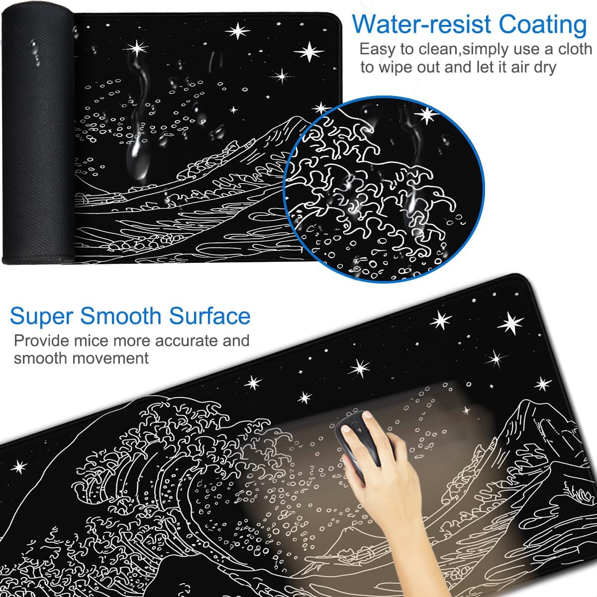 Large Gaming Mouse Pad, 31.5x15.7 inch Large Extended Computer Keyboard Mouse Mat, Water Resist Non-Slip Mousepad Rubber Base Long XXL Desk Mouse Pad for Work & Gaming, Office & Home, Black