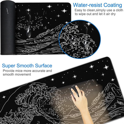 Large Gaming Mouse Pad, 31.5x15.7 inch Large Extended Computer Keyboard Mouse Mat, Water Resist Non-Slip Mousepad Rubber Base Long XXL Desk Mouse Pad for Work & Gaming, Office & Home, Black