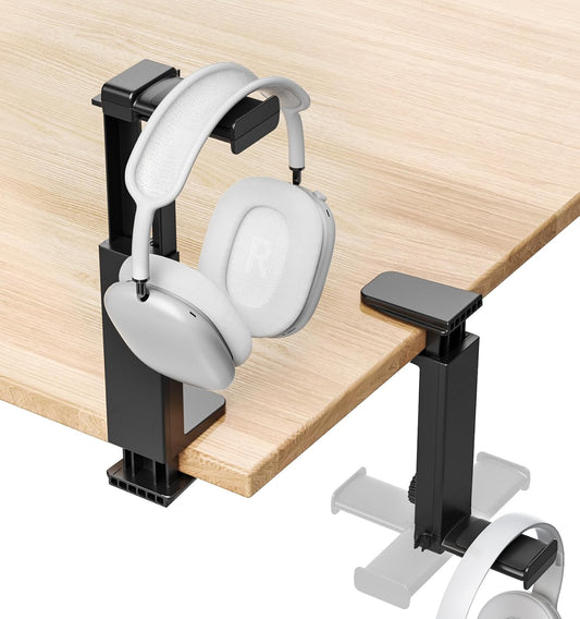 Headphone Stand & Hanger for Desk, 2 in 1 Above & Under Desk Gaming Headset Holder Mount with Height Adjustable & Rotating Clamp, Dual-sided Anti-slip Pad Earphone Rack with Cable Clip Headphone Cases