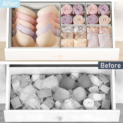 Drawer Organizer Clothes, Dresser Organizer, Foldable Closet Organizers and Storage, Fabric Dresser Bins, Drawer Dividers for Nursery, Baby Clothes, Underwears, Sock (Beige)