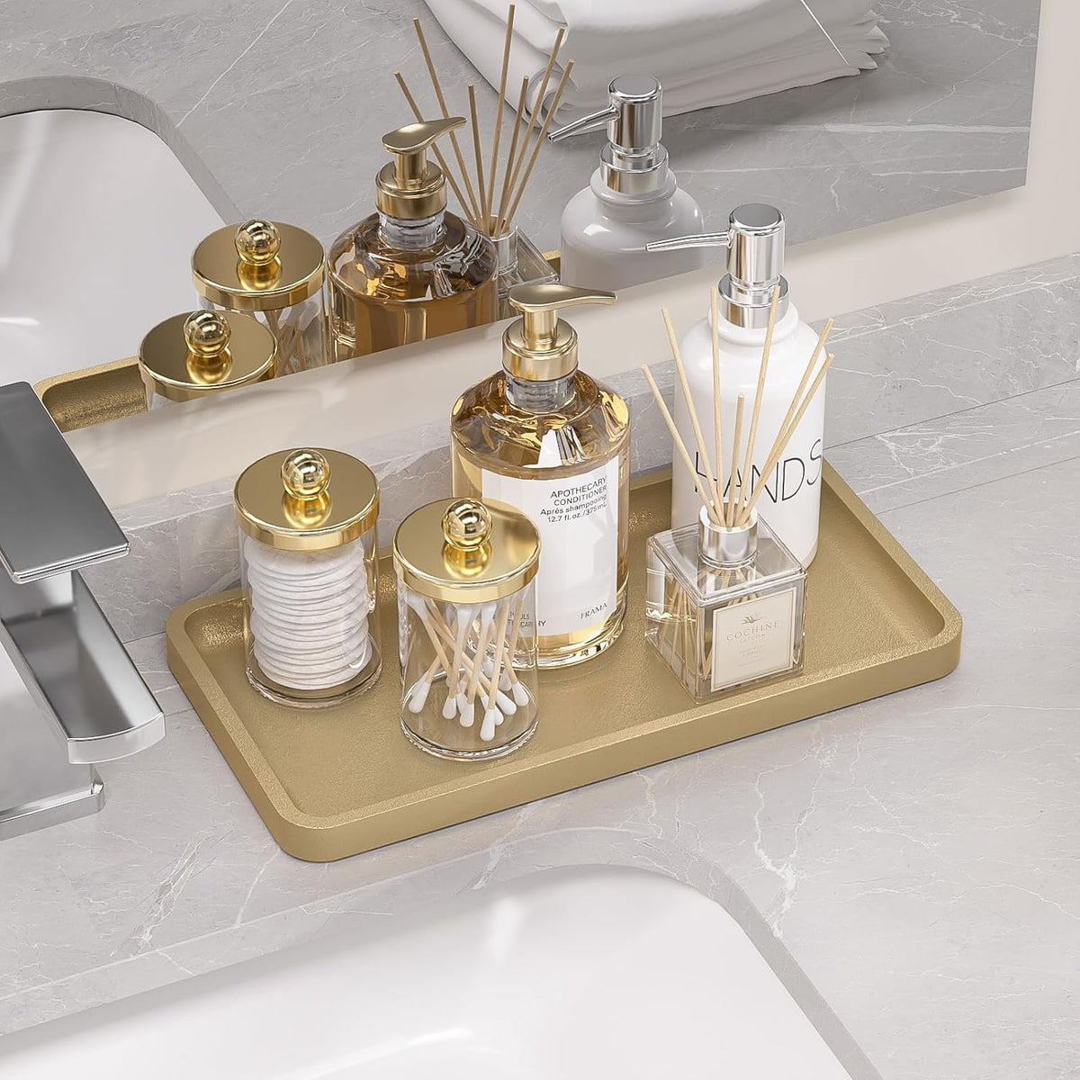Small Bathroom Vanity Tray for Countertop Makeup Perfume Jewelry Decor Candle Keys, Small Black Kitchen Tray for Soap Dispenser Spice Bamboo Toilet Tray 7.9" L x 4" W x 0.79" H