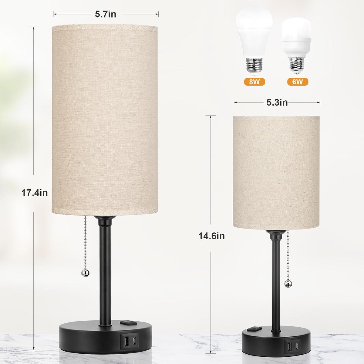 Dicoool Bedside Table Lamp for Bedroom - Small Desk Lamp with USB Ports