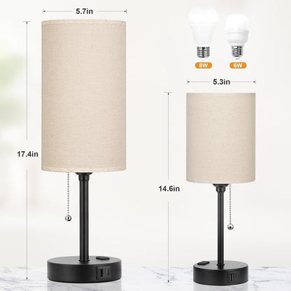Dicoool Bedside Table Lamp for Bedroom - Small Desk Lamp with USB Ports