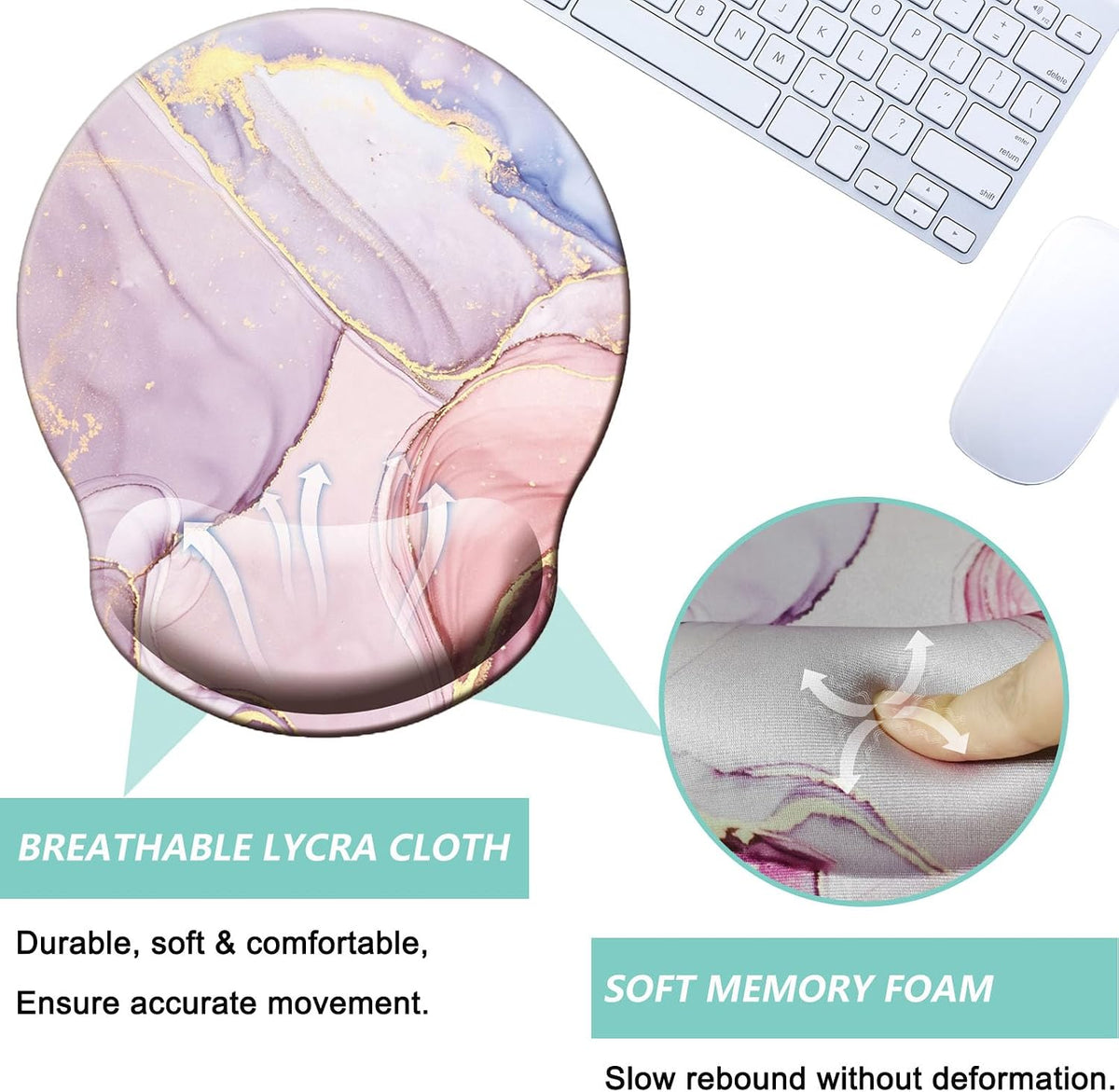 Mouse Pad with Wrist Support, Ergonomic Mouse Pad with Memory Foam Wrist Rest Cushion, Non-Slip Rubber Base Gaming Mice Pad for Home Office Computer Laptop, Flower Black