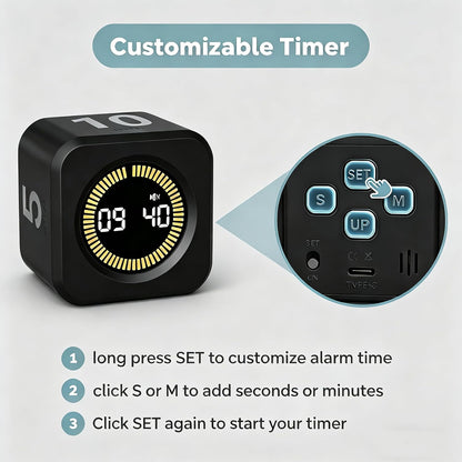 KADAMS Pomodoro Cube Timer Productivity Visual Timer - 5/10/25/50 Min Rotating Countdown (1, Green)