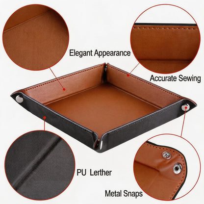 Valet Tray Desktop Storage Organizer – Vegan Leather Catchall Bedside Vanity Tray Nightstand Caddy Holder for Remote Controller, Watch, Keys, Phone, Wallet, Coin, Jewelry (Orange/Black)