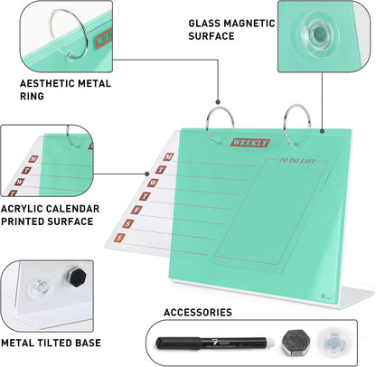 Small Glass Desktop Whiteboard Dry-Erase, Mini Pure Glass Whiteboard Stand
