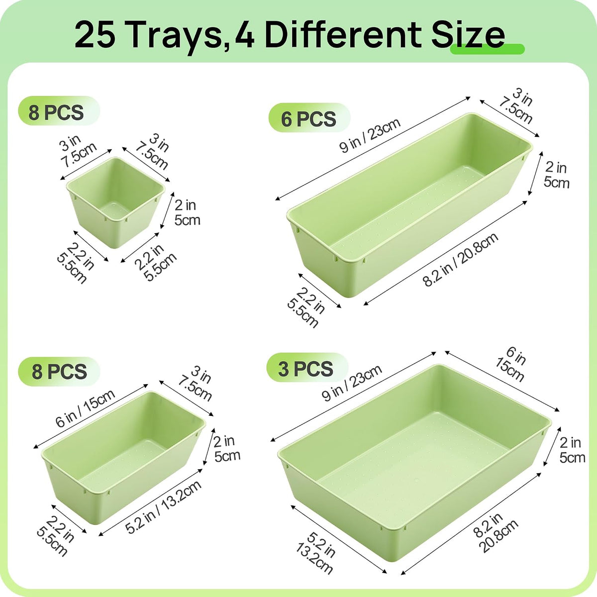 Vtopmart 25 PCS Clear Plastic Drawer Organizers Set, 4-Size Versatile Bathroom and Vanity Drawer Organizer Trays, Storage Bins for Makeup, Bedroom, Kitchen Gadgets Utensils and Office