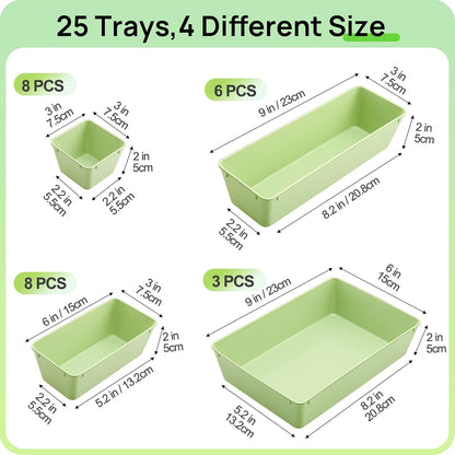 Vtopmart 25 PCS Clear Plastic Drawer Organizers Set, 4-Size Versatile Bathroom and Vanity Drawer Organizer Trays, Storage Bins for Makeup, Bedroom, Kitchen Gadgets Utensils and Office