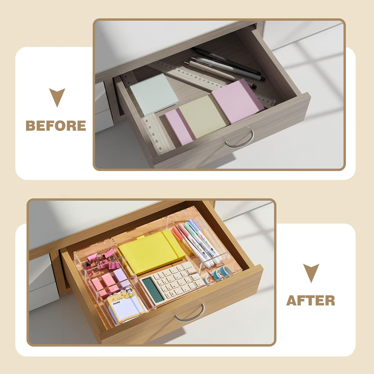 Clear Acrylic Drawer Organizer,6 Compartments,Large