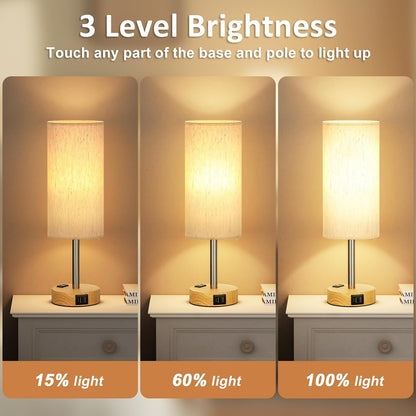 Fenmzee Bedside Table Lamp for Bedroom - Dimmable Touch, USB A+C, AC Outlet