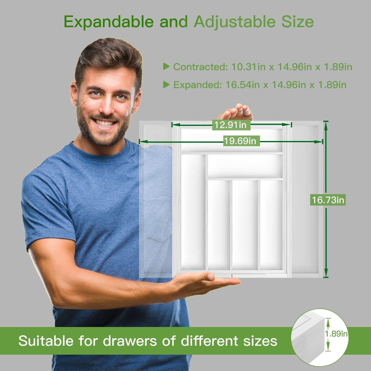 Pipishell Bamboo Expandable Silverware Drawer Organizer, Adjustable Kitchen Utensil Tray for Forks, Spoons and Knives, Wood Storage Cutlery Holder for Bedroom and Living Room