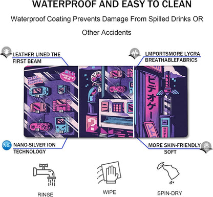 31.5" x 15.7" Waterproof Fabric Desk Pad, Rubber Anti-Slip Base, Stitched Edges No Curling, Fits Laptop Keyboard and Mouse, Smooth Office Mat Large Mouse Pad for Work Game, Black