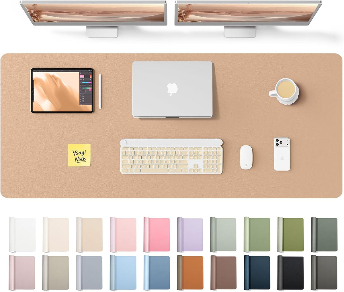 YSAGi Leather Desk Pad Protector, Large Mouse Pad, Non-Slip PU Leather Desk Blotter, Waterproof Writing Pad for Office and Home (31.5" x 15.8", Eggshell) - Colors B
