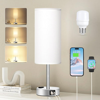 Fenmzee Bedside Table Lamp for Bedroom - Dimmable Touch, USB A+C, AC Outlet