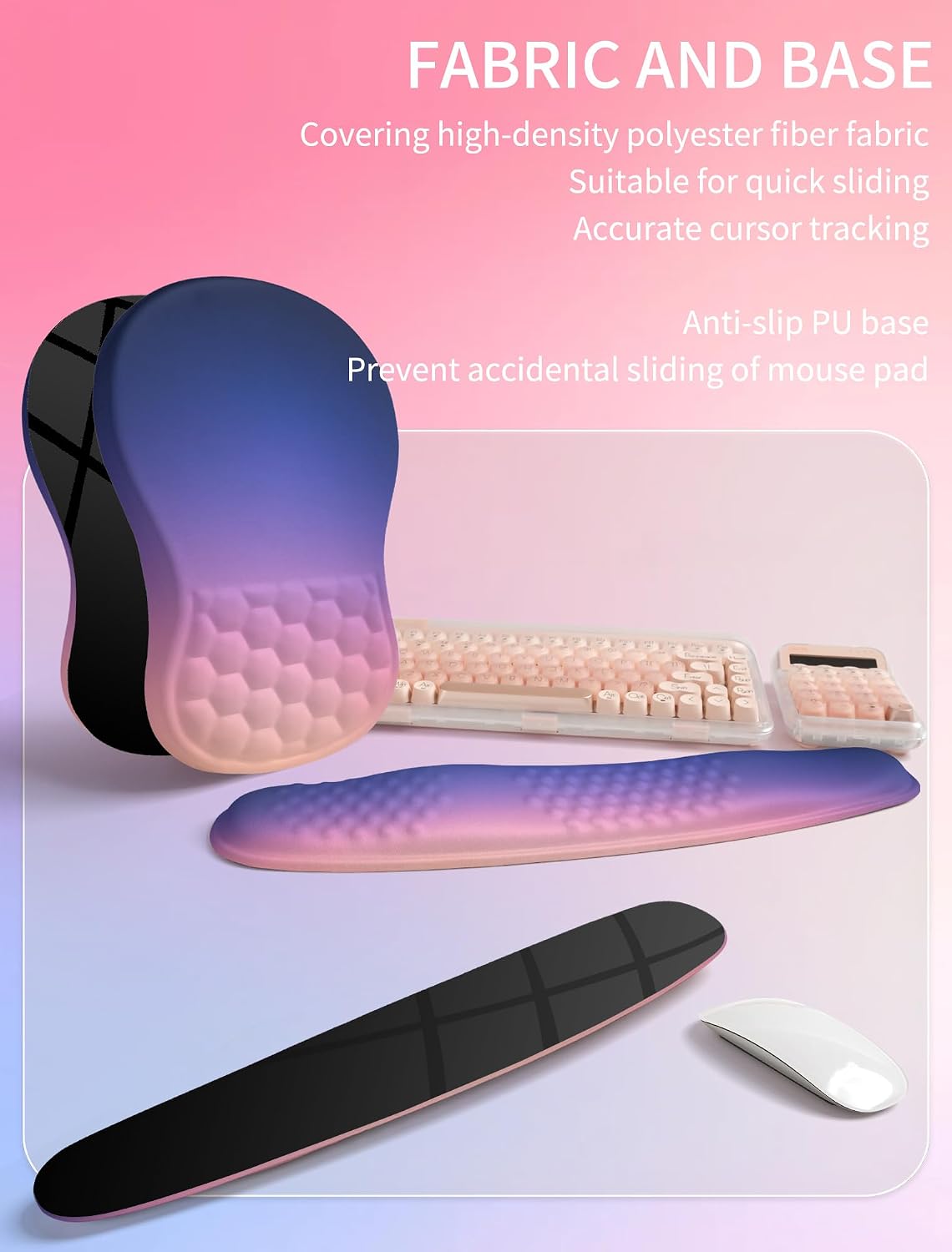 2in1 Combination, Wave Keyboard Wrist Rest and Ergonomic Curvature Mouse Pad Wrist Support for Relieve Wrist Pain, Filled with Soft Cushion Memory Foam, Black