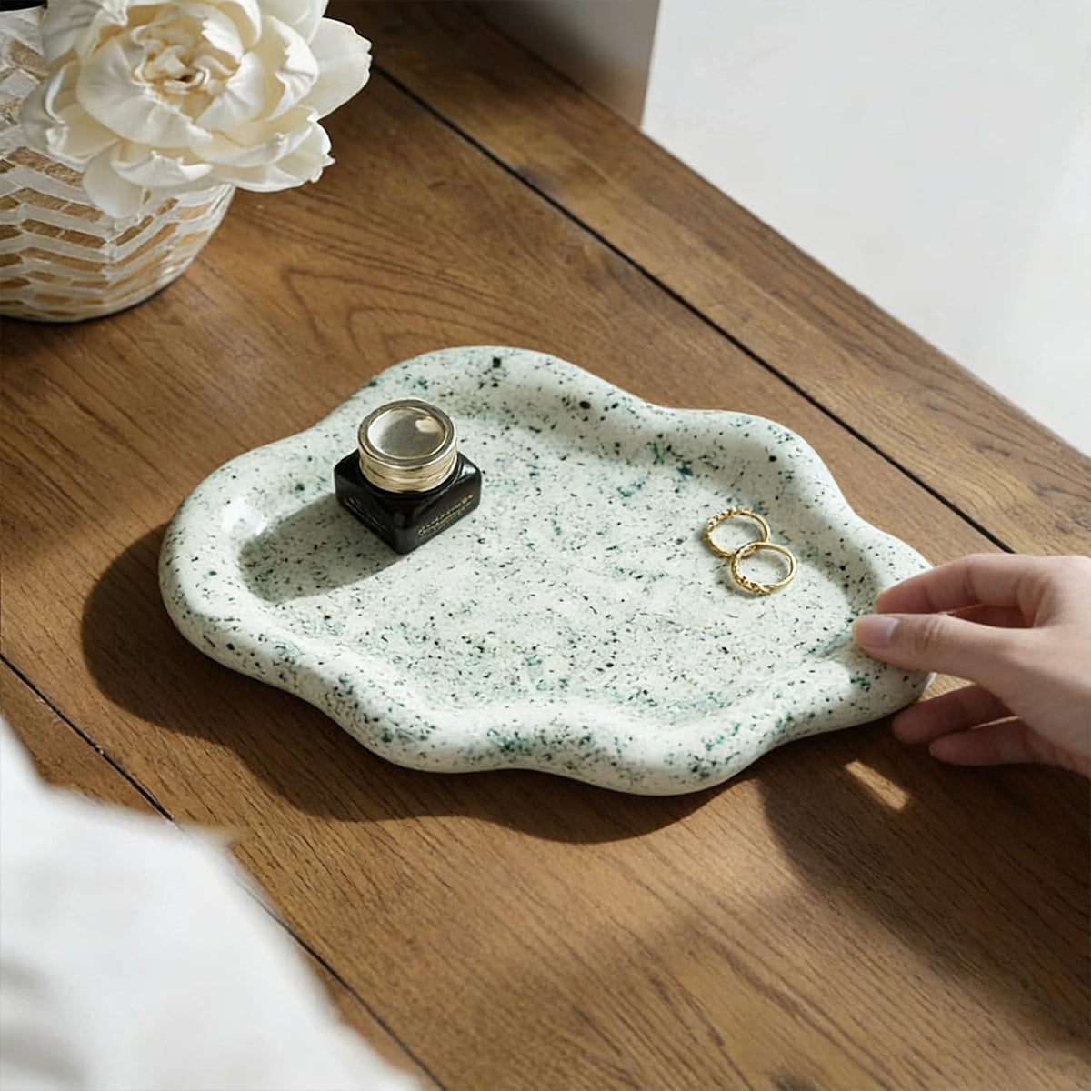 Jewelry Dish Trinket Tray for Women, Ring Dish Holder, Unique Cloud Shape Ceramic Plate Cute Things Vanity Aesthetic Room Decor Mother's Day Birthday (White)