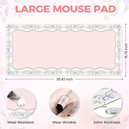 Desk Mat,Mouse Pad for Office Desk,35.4x15.7in,Pink Flowers