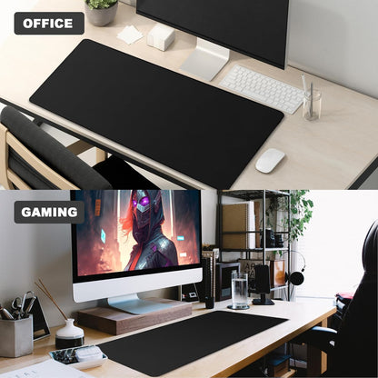 31.5" x 15.7" Waterproof Fabric Desk Pad, Rubber Anti-Slip Base, Stitched Edges No Curling, Fits Laptop Keyboard and Mouse, Smooth Office Mat Large Mouse Pad for Work Game, Black