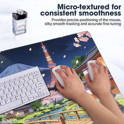 31.5" x 15.7" Waterproof Fabric Desk Pad, Rubber Anti-Slip Base, Stitched Edges No Curling, Fits Laptop Keyboard and Mouse, Smooth Office Mat Large Mouse Pad for Work Game, Black