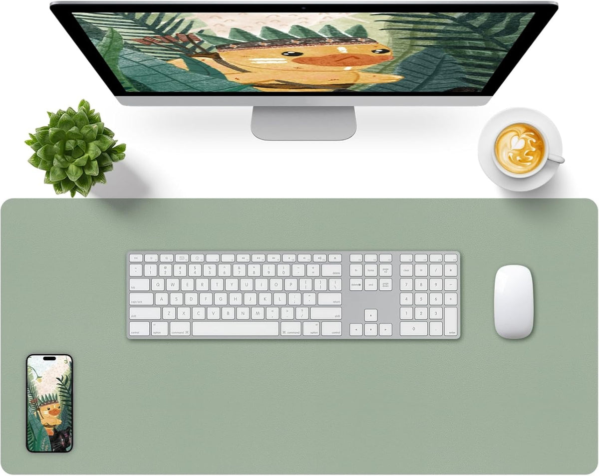 Bloss Leather Desk Pad and Keyboard Wrist Rest, Large Mouse Pad + Keyboard Pad+Mouse Wrist Support, Non-Slip Desk Mat Protector for Office, Home(31.5×15.7 Inches,Beige) - Colors A