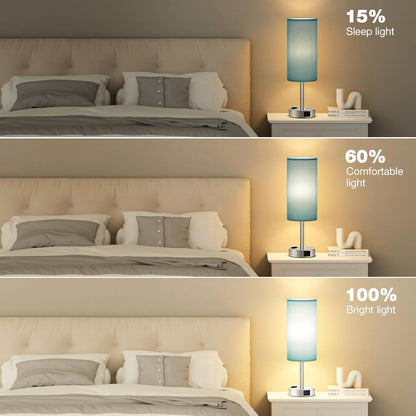 Fenmzee Bedside Table Lamp for Bedroom - Dimmable Touch, USB A+C, AC Outlet