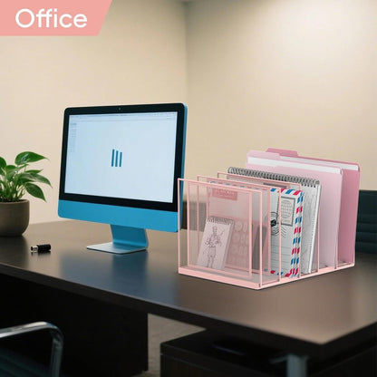 File Organizer for Desk, 5-Section Vertical File Sorter, Paper Holder Organizer Standing Metal File Folder for Office Home Classroom, Black