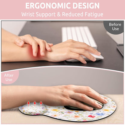 KONVINIT Ergonomic Mouse Pad with Wrist Rest, Small Mousepad with Non-Slip Rubber Base and Smooth Surface, Beach Mouse Pads for Desk, Office Desk Accessories