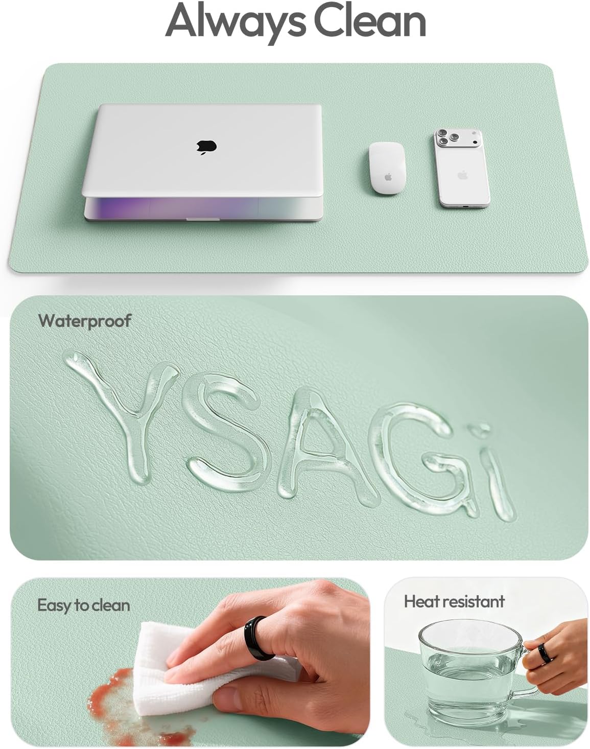 YSAGi Leather Desk Pad Protector, Office Desk Mat, Large Mouse Pad, Non-Slip PU Leather Desk Blotter, Waterproof Laptop Desk Writing Pad for Office and Home (23.6" x 13.8", Eggshell) - Colors B