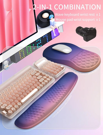 2in1 Combination, Wave Keyboard Wrist Rest and Ergonomic Curvature Mouse Pad Wrist Support for Relieve Wrist Pain, Filled with Soft Cushion Memory Foam, Black