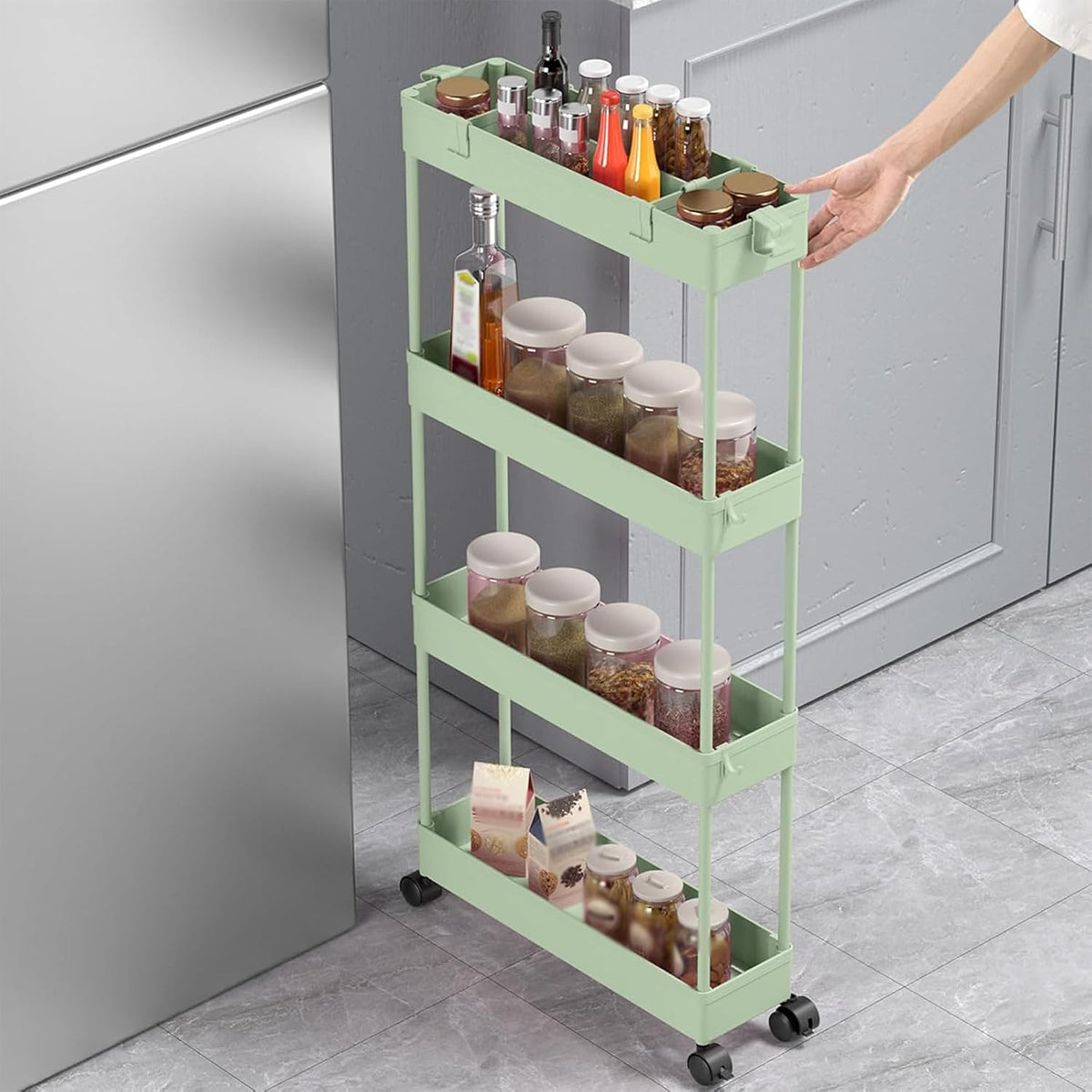 SPACELEAD Slim Storage Cart 4 Tier,Bathroom Organizer Rolling Utility, Mobile Shelving Unit Slide Out for Office, Kitchen, Laundry Room & Narrow Places,White