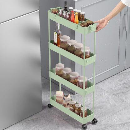 SPACELEAD Slim Storage Cart 4 Tier,Bathroom Organizer Rolling Utility, Mobile Shelving Unit Slide Out for Office, Kitchen, Laundry Room & Narrow Places,White