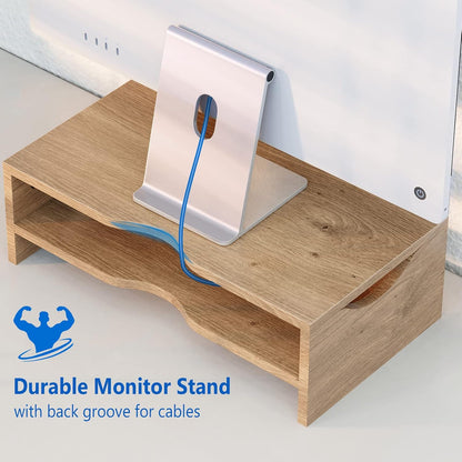 Zimilar Monitor Stand Riser, 2 Tiers Laptop Computer Monitor Riser for PC Screen, iMac, Desktop Wooden Screen Monitor Stand Riser with Storage for Home Office