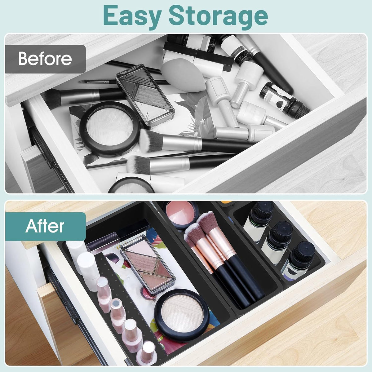 WOWBOX 25 PCS Clear Plastic Drawer Organizer Set, 4 Sizes Desk Drawer Divider Organizers and Storage Bins for Makeup, Jewelry, Gadgets for Kitchen, Bedroom, Bathroom, Office