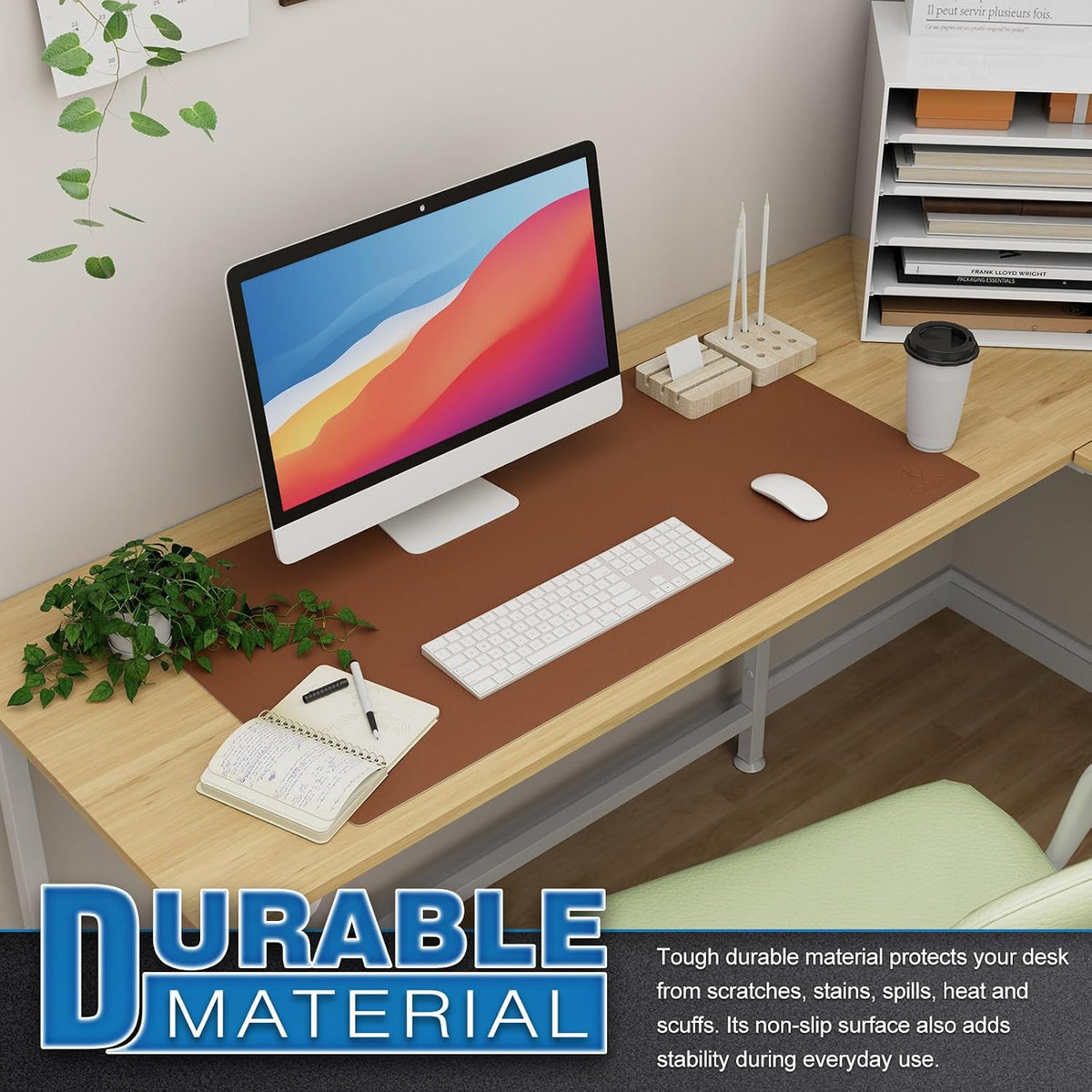 K KNODEL Large Office Leather Desk Mat, Mouse and Keyboard Pad, Computer and Laptop Mat, Desktop Protector and Cover, Writing Pad and Blotter (31.5"x15.7", Black)