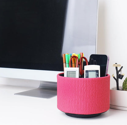 Round Leather Art Supply Organizer,Remote Control Holder,360 Degree Rotating,Multi-Functional Pencil Holder,4 Compartments Desktop Stationary Organizer(1-Blue Bird) - Colors A