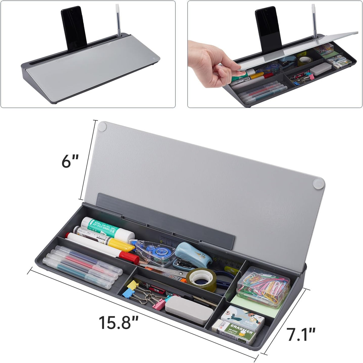 TSJ OFFICE Desktop Whiteboard Dry-Erase-Board - Computer Keyboard Stand White Board Surface Pad with Drawer, Desk Organizers with Accessories for Office, Home, School Supplies - Black