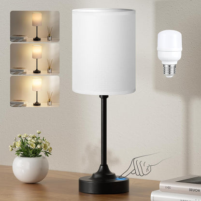 Fenmzee Bedside Table Lamp for Bedroom - Dimmable Touch, USB A+C, AC Outlet