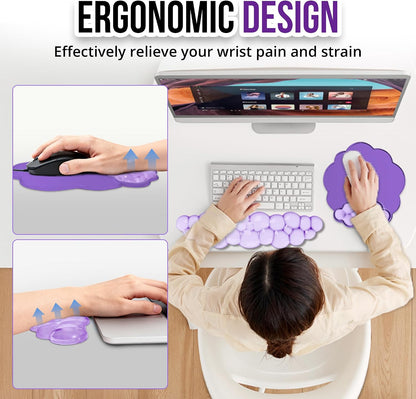 Keyboard Wrist Rest Set — Ergonomic Cloud Gel Wrist Rest Keyboard and Mouse Pad, Non-Slip Desk Accessories for Office and Home（White）