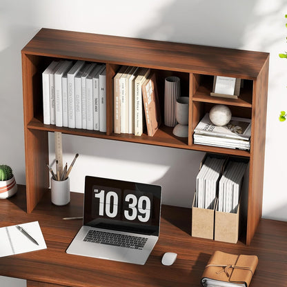 Desktop Bookshelf, Countertop Storage Hutch with 5 Shelves for Computer Desk, Desk 3-Tier Display Rack, Multipurpose Wood Desktop Hutch Storage Organizer for Dorm Office Home