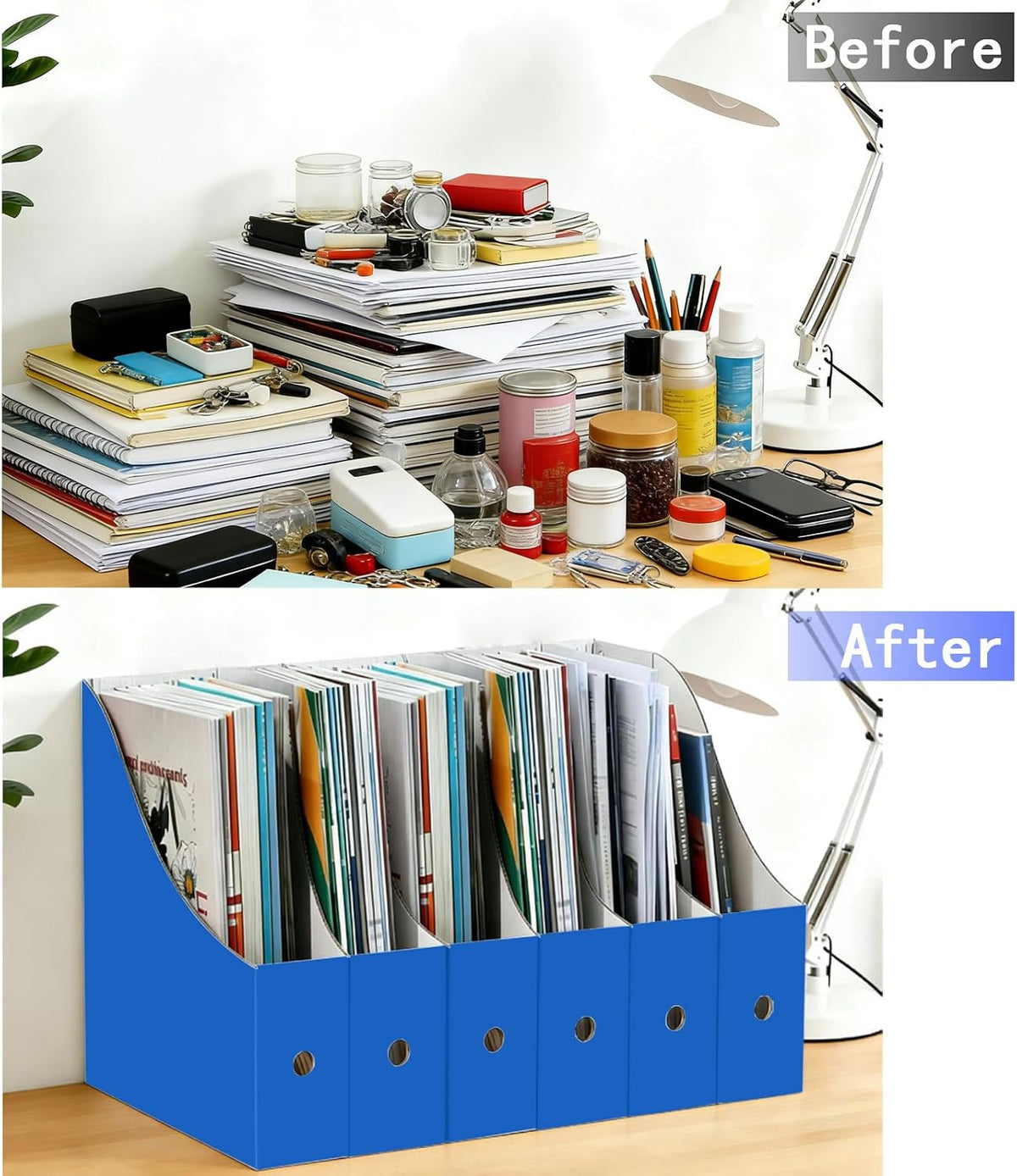 Limitliho Magazine File Folder Holder for Desk, Book Bins for Classroom Library,Office,Home, 10.6" H x 10.2" L x 3.5" W in Cardboard Paper Organizer (Six color, 6 Pack)