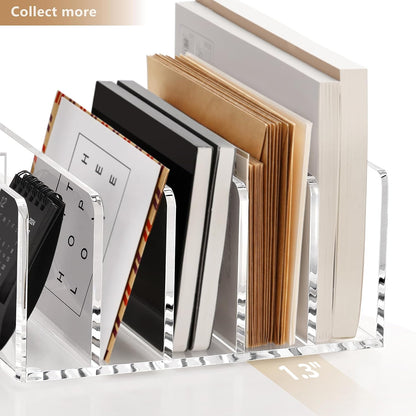 SANRUI Acrylic Mail Sorter Desktop Organizer Holder with Drawer, 5 Compartments Clear Small File Script Letter Document Storage for Desk Bill Filling Envelope Holder Office, Home, School Organization